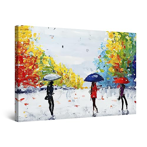 Startonight Bilder Blaue Rote Regenschirme - Leinwandbilder Moderne Kunst - Abstrakte Wanddeko Kunstdrucke, Wandbilder Wohnzimmer Groß Wand Bild 80 x 120 cm, Tag Nacht Effekt, Elegante Geschenkidee von Startonight