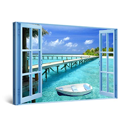 Startonight Bilder Das Fenster zum Wasser Paradies, Leinwandbilder Moderne Kunst, Landschaft Wanddeko Kunstdrucke, Wandbilder Schlafzimmer 60 x 90 cm, Tag Nacht Effekt, Elegante Geschenkidee Deko Startonight Bilder Das Fenster zum Wasser Paradies, Leinwandbilder Moderne Kunst, Landschaft Wanddeko Kunstdrucke, Wandbilder Schlafzimmer 60 x 90 cm, Tag Nacht Effekt, Elegante Geschenkidee Deko von Startonight