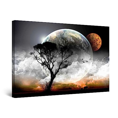 Startonight Bilder - Der Mond und ein Baum - Leinwandbilder Moderne Kunst, Wanddeko Kunstdrucke, Wandbilder 60 x 90 cm, Tag Nacht Bild von Startonight