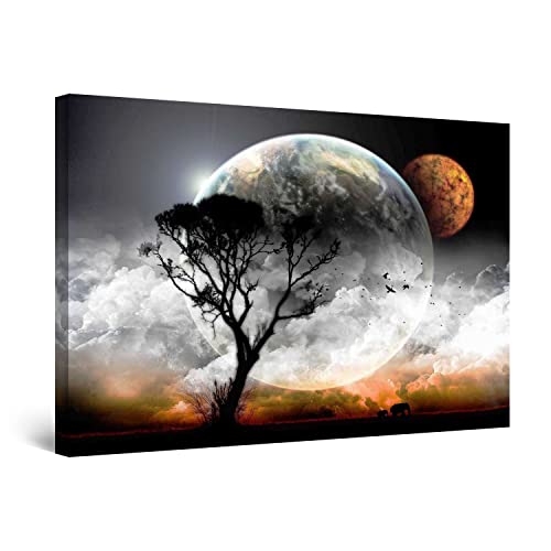 Startonight Bilder - Der Mond und ein Baum - Leinwandbilder Moderne Kunst, Wanddeko Kunstdrucke, Wandbilder XXL 80 x 120 cm, Tag Nacht Bild von Startonight