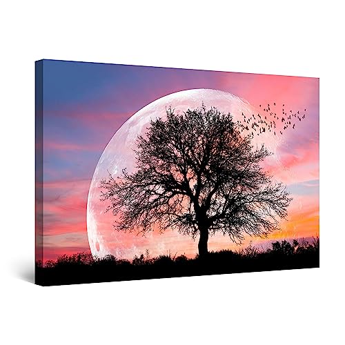 Startonight Bilder - Die Vögel vom Baum - Leinwandbilder Moderne Kunst, Wanddeko Kunstdrucke, Wandbilder XXL Wohnzimmer Groß Wand Bild 80 x 120 cm, Tag Nacht Effekt, Elegante Geschenkidee Wand Deko von Startonight