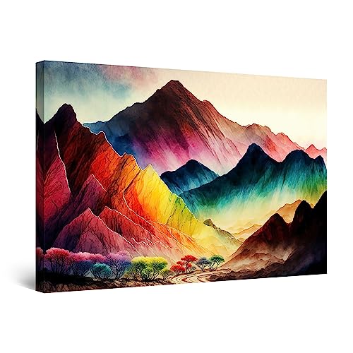 Startonight Bilder Farbige Berge und Bäume Abstrakt - Leinwandbilder Moderne Kunst - Abstrakte Wanddeko Kunstdrucke, Wandbilder XXL Wohnzimmer Groß Wand Bild 80 x 120 cm, Tag Nacht Effekt, Elegante von Startonight