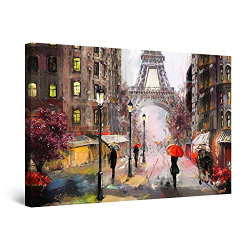 Startonight Bilder Farbige Straße von Paris - Leinwandbilder Moderne Kunst - Städtisch Wanddeko Kunstdrucke, Wandbilder Wohnzimmer Groß Wand Bild 80 x 120 cm, Tag Nacht Effekt, Elegante Geschenkidee von Startonight