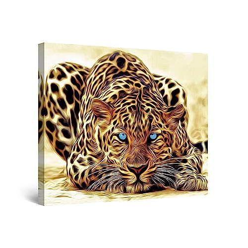 Startonight Bilder Leopard, Leinwandbilder Moderne Kunst, Tiere Wanddeko Kunstdrucke, Wandbilder 80 x 80 cm, Tag Nacht Bild von Startonight