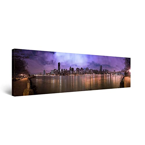 Startonight Bilder Manhattan in der Nacht, Leinwandbilder Moderne Kunst,Landschaft Wanddeko Kunstdrucke, Wandbilder 40 x 120 cm, Tag Nacht Bild von Startonight