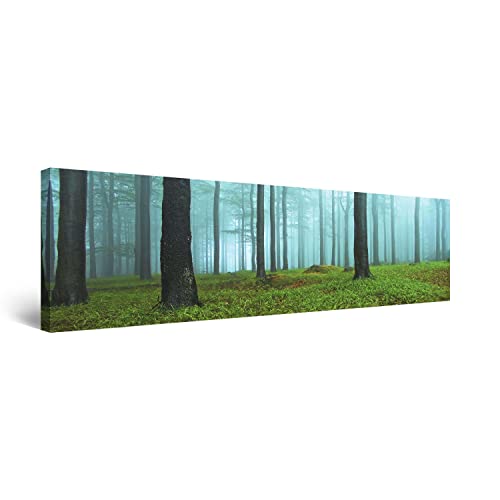 Startonight Bilder Morgen im Wald, Leinwandbilder Moderne Kunst, Bäume Wanddeko Kunstdrucke, Wandbilder 40 x 120 cm, Tag Nacht Bild von Startonight
