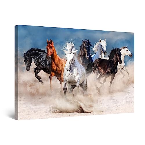Startonight Bilder Pferde Laufen im Sand - Leinwandbilder Moderne Kunst - Tiere Wanddeko Kunstdrucke, Wandbilder 60 x 90 cm, Tag Nacht Bild von Startonight