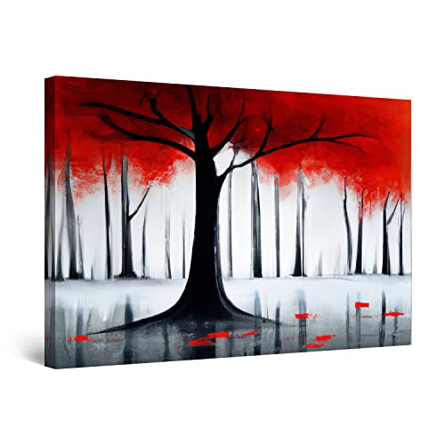 Startonight Bilder Roter Baum-glänzende Regenschirm-Malerei - Leinwandbilder Moderne Kunst - Abstrakte Wanddeko Kunstdrucke, Wandbilder XXL 80 x 120 cm, Tag Nacht Bild von Startonight