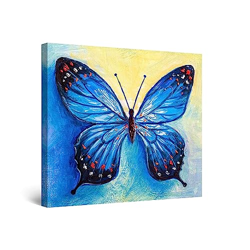 Startonight Bilder Schmetterling der Freiheit Blau - Leinwandbilder Moderne Kunst - Abstrakt Wanddeko Kunstdrucke, Wandbilder 80 x 80 cm, Tag Nacht Effekt, Elegante Geschenkidee Wand Deko von Startonight