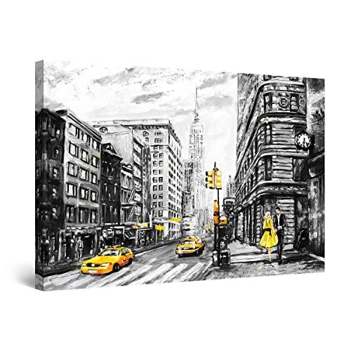 Startonight Bilder Schwarz Weiss-New York mit Gelben Akzenten - Leinwandbilder Moderne Kunst Abstrakte Wanddeko Kunstdrucke, Wandbilder Schlafzimmer 60 x 90 cm, Tag Nacht Elegante Geschenkidee von Startonight