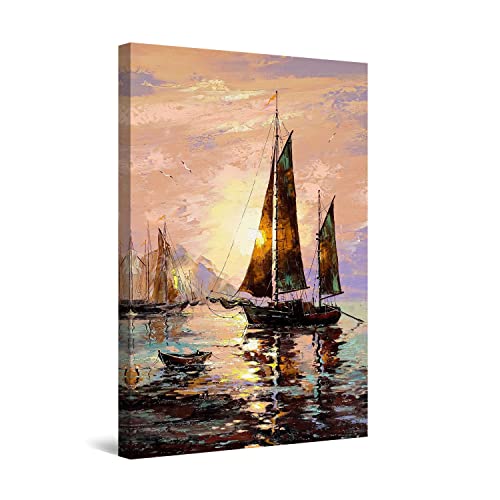 Startonight Bilder Segelboot, Leinwandbilder Moderne Kunst, Landschaft Wanddeko Kunstdrucke, Wandbilder 60 x 90 cm, Tag Nacht Bild von Startonight