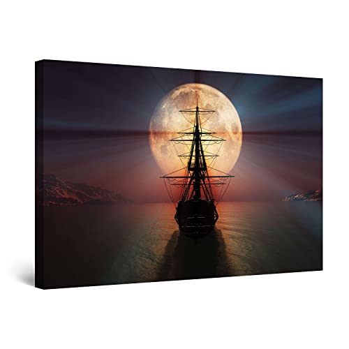 Startonight Bilder - Segeln bei Nacht - Leinwandbilder Moderne Kunst, Wanddeko Kunstdrucke, Wandbilder XXL Wohnzimmer Groß Wand Bild 80 x 120 cm, Tag Nacht Effekt, Elegante Geschenkidee Wand Deko von Startonight