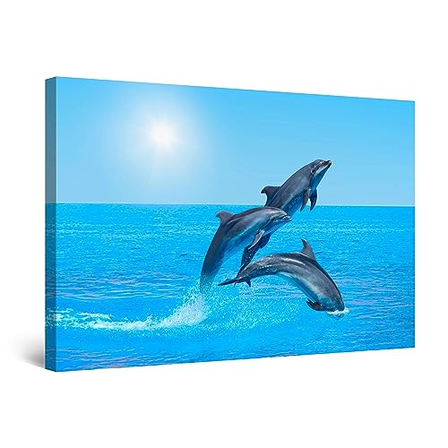 Startonight Bilder - Verspielte Delfine - Leinwandbilder Moderne Kunst, Wanddeko Kunstdrucke, Wandbilder 60 x 90 cm, Tag Nacht Bild von Startonight