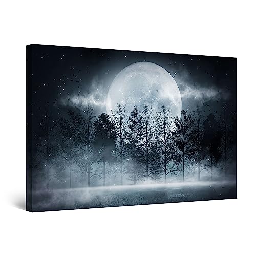 Startonight Bilder Vollmond und Bäume - Leinwandbilder Moderne Kunst - Landschaft Wanddeko Kunstdrucke, Wandbilder Schlafzimmer 60 x 90 cm, Tag Nacht Effekt, Elegante Geschenkidee Wand Deko von Startonight