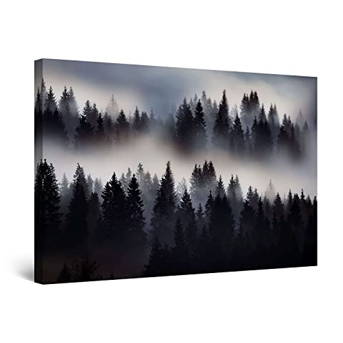 Startonight Bilder - Wald Nebel - Leinwandbilder Moderne Kunst, Wanddeko Kunstdrucke, Wandbilder XXL 80 x 120 cm, Tag Nacht Bild von Startonight