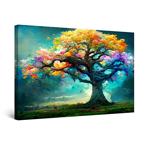 Startonight Leinwand Wandkunst – Abstrakt Bunter Baum Einzelne Malerei – Kunstwerk Fertig zum Aufhängen für Wohnzimmer Großes Bild Heim Dekoration Drucken Moderne Malerei Schlafzimmer 60 x 90 cm von Startonight