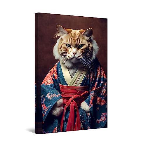 Startonight Leinwand Wandkunst – Samurai Katze – Kunstwerk Fertig zum Aufhängen für Wohnzimmer Großes Bild Heim Dekoration Drucken Moderne und Zeitgenössische Malerei 60 x 90 cm von Startonight