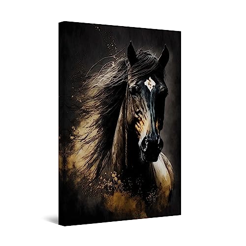 Startonight Leinwand Wandkunst – Schwarzes Goldenes Pferd – Kunstwerk Fertig zum Aufhängen Großes Bild Heim Dekoration Drucken Moderne und Zeitgenössische Malerei Schlafzimmer 60 x 90 cm von Startonight