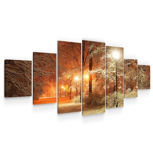 Startonight Leinwandbild xxl Das Zentrum eines Metallatoms - Winter im Park - Landschaft Wanddeko Kunstdrucke, Wandbilder 7 teile 100 x 240 cm, Tag Nacht Groß Bild von Startonight