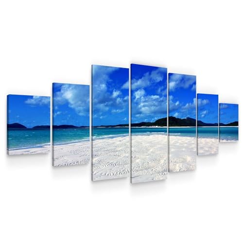 Startonight Leinwandbild xxl - Insel im Klaren Blauen Ozean - Strand Wanddeko Kunstdrucke, Wandbilder 7 teile 100 x 240 cm, Tag Nacht Groß Bild von Startonight