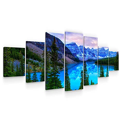 Startonight Leinwandbilder Großformatige Kunst Blaue Berglandschaft, Doppelansicht Modernes Dekor Gerahmte Kunstwerk 100% Ursprünglich Fertig zum Aufhängen XXL 7 teile 100 x 240 CM von Startonight