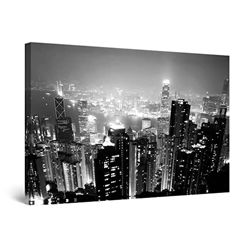 Startonight Leinwandbilder Schwarz und Weiß Hong Kong, Doppelansicht Überraschung Modernes Dekor Kunstwerk Gerahmte Wand Kunst 100% Ursprüngliche Fertig zum Aufhängen 80 x 120 CM von Startonight