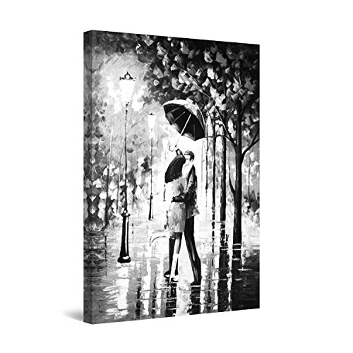 Startonight Leinwandbilder Schwarz und Weiß Kuss im Regen, Doppelansicht Überraschung Modernes Dekor Kunstwerk Gerahmte Wand Kunst 100% Ursprüngliche Fertig zum Aufhängen 80 x 120 CM von Startonight