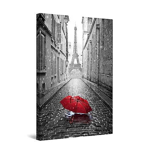 Startonight Leinwandbilder Schwarz und Weiß Regenschirm in Paris, Doppelansicht Überraschung Modernes Dekor Kunstwerk Gerahmte Wand Kunst Ursprüngliche Fertig zum Aufhängen Schlafzimmer 60 x 90 cm von Startonight