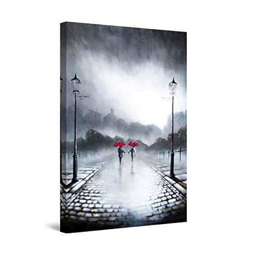 Startonight Leinwandbilder Schwarz und Weiß Zwei rote Regenschirme, Doppelansicht Überraschung Modernes Dekor Kunstwerk Gerahmte Wand Kunst 100% Ursprüngliche Fertig zum Aufhängen 80 x 120 CM von Startonight