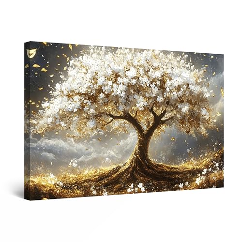 Startonight Wandkunst auf Leinwand – Weißer Baum, Zauberland – Kunstwerk, Fertig zum Aufhängen, für Wohnzimmer, Großes Bild, Wanddekoration, Druck, Wohnzimmer Groß Wand Bild 80 x 120 cm von Startonight
