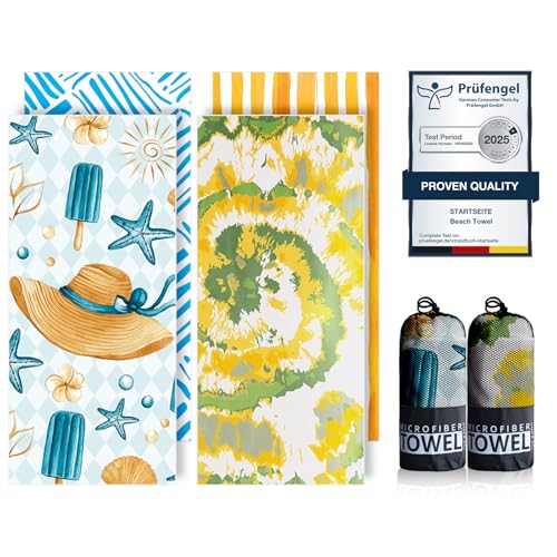 Startseite Strandtücher für Erwachsene – 2 schnell trocknende Strandtücher in Geschenkbox, 200 x 90 cm, extra großes Mikrofaser-Strandtuch – 250 g/m², sandfrei, leicht für Schwimmen von Startseite