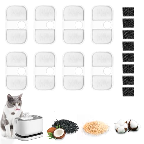 16stk Katzenbrunnen Filter für Petlibro, Trinkbrunnen Filter mit 8stk Kohlefilter und 8stk Schaumfilter, Effektive Filter für Katzenbrunnen Kompatibel mit Petlibro Trinkbrunnen PLWF105/PLWF115/PLWF005 von Starvortex