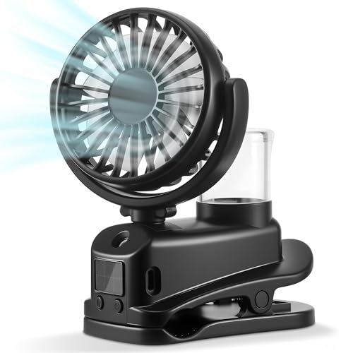 Clip Ventilator, 4 Geschwindigkeiten Camping Ventilator Akku, 360°Drehbare USB Ventilator Klein , Mini Ventilator mit Wasserkühlung, Kleiner Ventilator USB-C Leise für Büro Kinderwagen, Schlafzimme von Starvortex