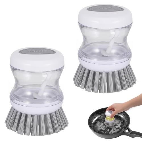 Starvortex 2 Stück Spülbürste mit Spülmittelspender, Nachfüllbar Befüllbare Spülbürste, Haltbar Küchenbürste, Multifunktionale Reinigungsbürste & Dichten Premium-Borsten, Durchsichtig Abwaschbürste von Starvortex