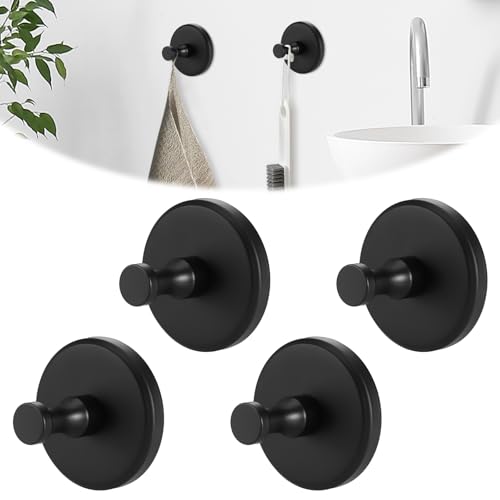 Starvortex 4 Stück Handtuchhalter Saugnapf, Extrastarker Edelstahl Saugnapf Haken, Handtuchhaken ohne Bohren, Wiederverwendbare Handtuchhaken Selbstklebend, Saugnäpfe mit Haken für Bad Küche (Schwarz) von Starvortex