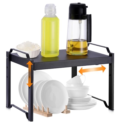 Küchenregal Arbeitsplatte Organizer, Schrankregal Ausziehbares 32-53cm, Regaleinsatz für Küchenschrank mit 3 Höhen, Stabiles Teleskopregal Küche, Schwarz - Ideal als Tischregal oder Gewürzregal Küchenregal Arbeitsplatte Organizer, Schrankregal Ausziehbares 32-53cm, Regaleinsatz für Küchenschrank mit 3 Höhen, Stabiles Teleskopregal Küche, Schwarz - Ideal als Tischregal oder Gewürzregal von Starvortex