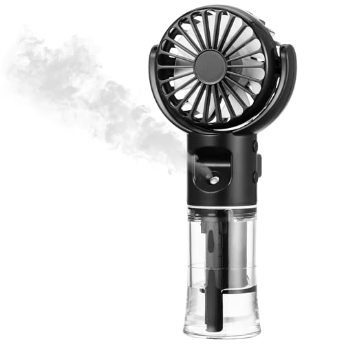 Tragbar Handventilator mit Wasser Akku Aufladbar, USB Ventilator Batterie Hand Klein Mit 4 Geschwindigkeiten, Mini Taschenventilator für Urlaub Büro Outdoor, Reiseaccessoires für Frauen (Schwarz) von Starvortex