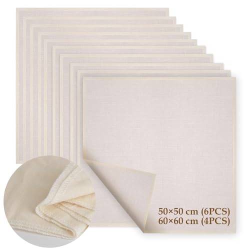10 Stück Passiertuch, Käsetuch, 6 Stück(50x50cm) + 4 Stück(60x60cm), Feingewebt Dichtegrad 100 Mulltuch Ungebleichte Reine Baumwolle Seihtuch, Waschbar und Wiederverwendbar von Starward