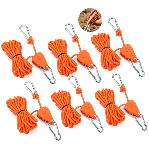 6 Stück Flaschenzug mit Seilbremse, Seilratsche Einstellbar, Spannseil mit Haken 4 M, Winddichtes Outdoor Seil mit Ratsche Reflektierend, Abspannseile mit Seilspanner 4 MM, für Camping, Zelte von Starward
