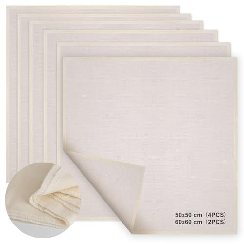 6 Stück Passiertuch, Käsetuch, 4 Stück(50x50cm) + 2 Stück(60x60cm), Feingewebt Dichtegrad 100 Mulltuch Ungebleichte Reine Baumwolle Seihtuch, Waschbar und Wiederverwendbar von Starward