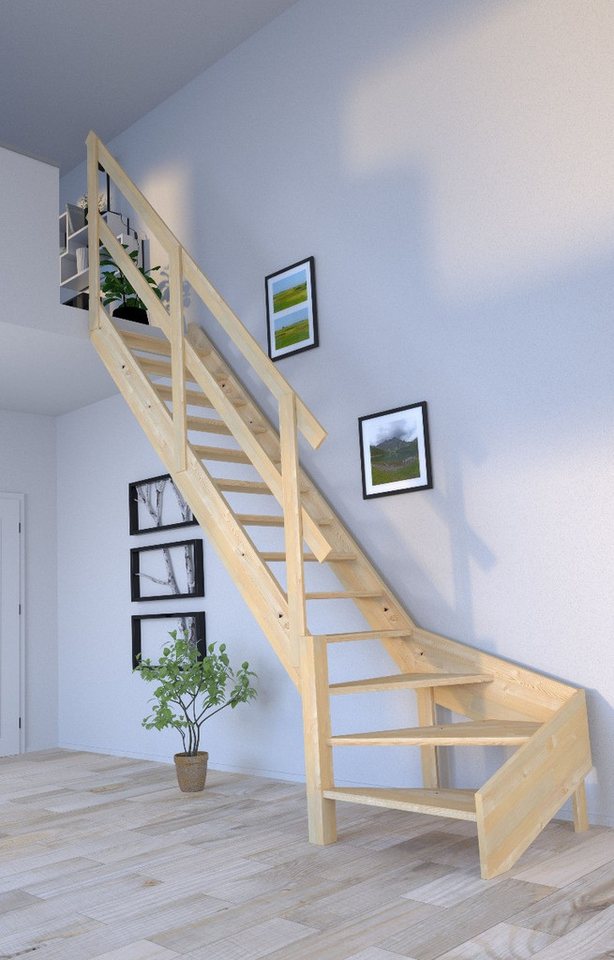Starwood Raumspartreppe Holztreppe Korfu ¼ gewendelter Ausführung links-Holzgeländer-ohne von Starwood