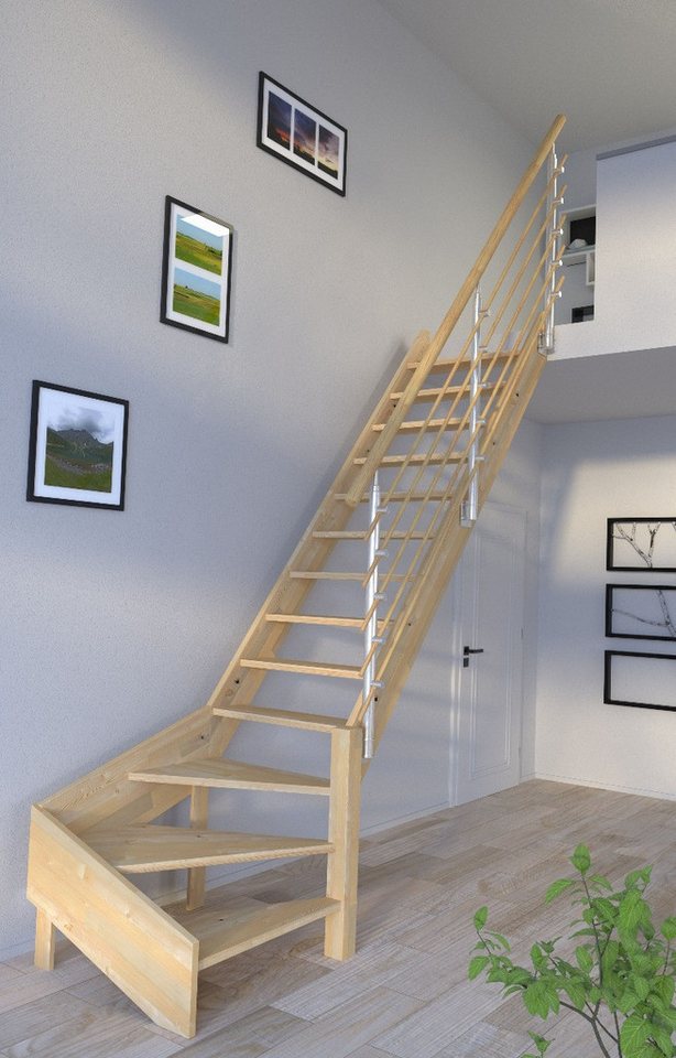 Starwood Raumspartreppe Holztreppe Korfu ¼ gewendelter Ausführung rechts-Design Geländer von Starwood
