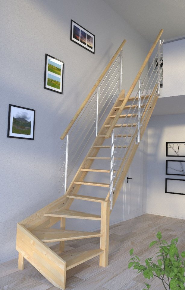 Starwood Raumspartreppe Holztreppe Korfu ¼ gewendelter Ausführung rechts-Design Geländer von Starwood