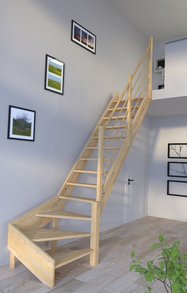 Starwood Raumspartreppe Holztreppe Korfu ¼ gewendelter Ausführung rechts-Holz-Holz Design von Starwood
