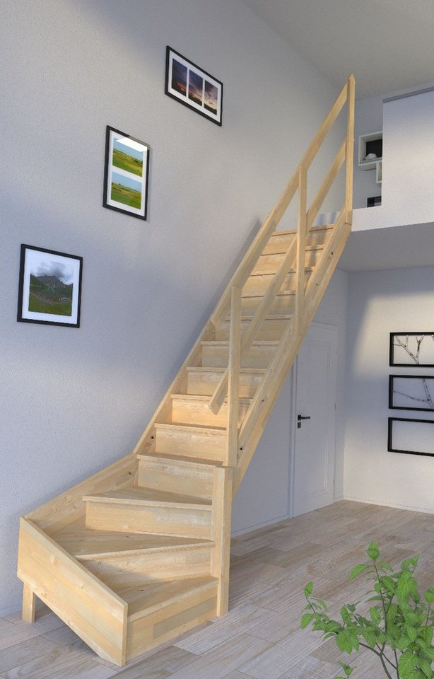 Starwood Raumspartreppe Holztreppe Korfu ¼ gewendelter Ausführung rechts-Holzgeländer-mit von Starwood