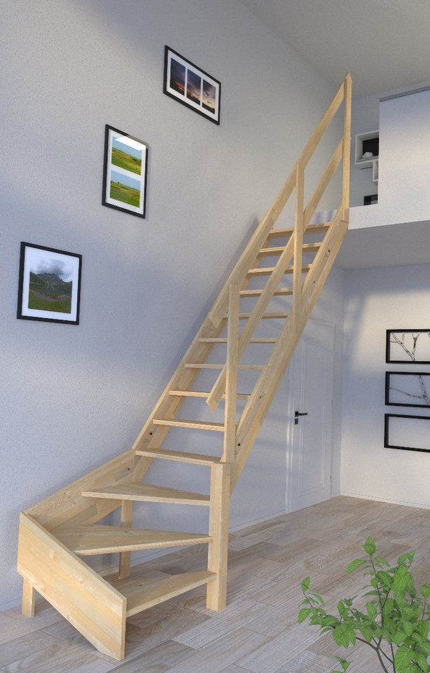 Starwood Raumspartreppe Holztreppe Korfu ¼ gewendelter Ausführung rechts-Holzgeländer-ohne von Starwood