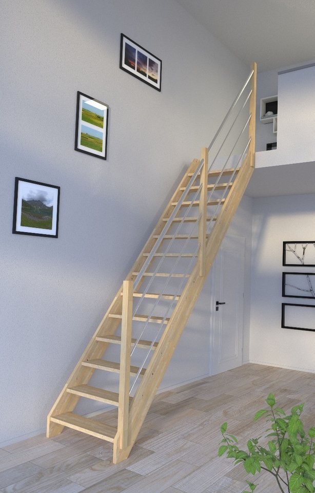 Starwood Raumspartreppe Holztreppe Korfu gerade-Holz-Edelstahl Geländer-rechts-ohne Setzstufen von Starwood