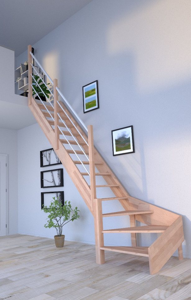 Starwood Raumspartreppe Holztreppe Rhodos in ¼ gewendelter Ausführung von Starwood