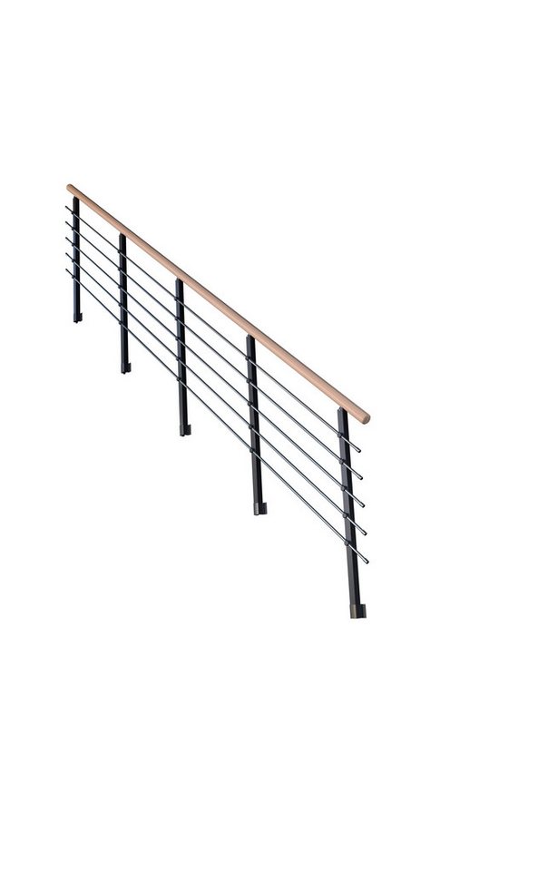 Starwood Treppengeländer Treppengeländer Modell Kos Gerade-13 Stufen-Metall-Buche-Anthrazit DB von Starwood
