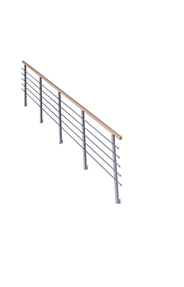 Starwood Treppengeländer Treppengeländer Modell Kos Gerade-13 Stufen-Metall-Buche-Grau RAL 9006 von Starwood